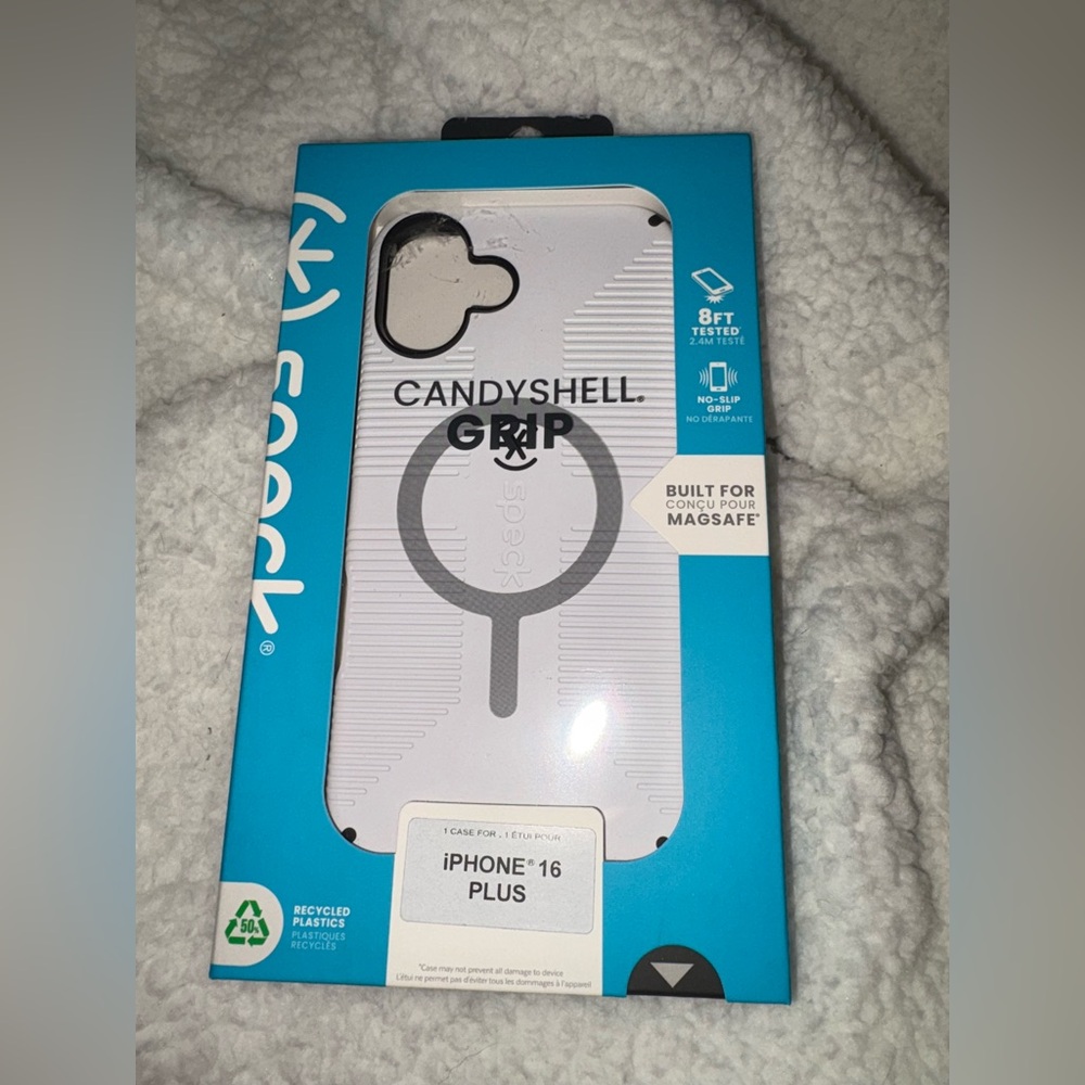 Speck CandyShell Grip Case for iPhone 16 Plus - White and Gray